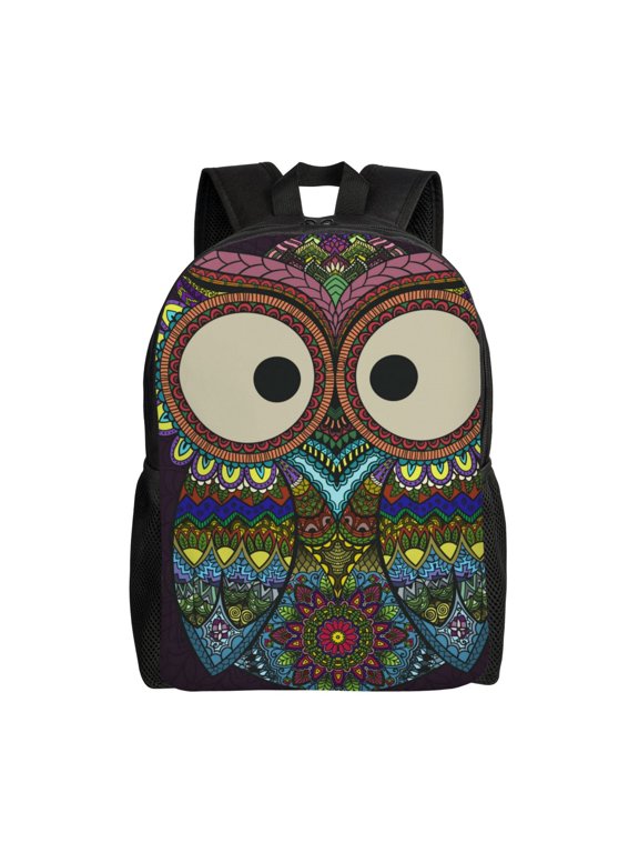 Boho Owl Print Laptop Backpack,Work Business Backpacks, Large Capacity Nurse Bag College Bookbag for School, Waterproof Casual Daypack for Travel
