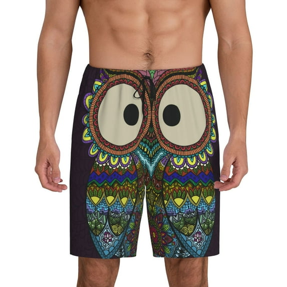 Fuzoiu Boho Owl Print Pajama Shorts for Men, Men's Pajama Bottoms,Mens Lounge Sleepwear,Pajama Pants with Pocket-4X-Large