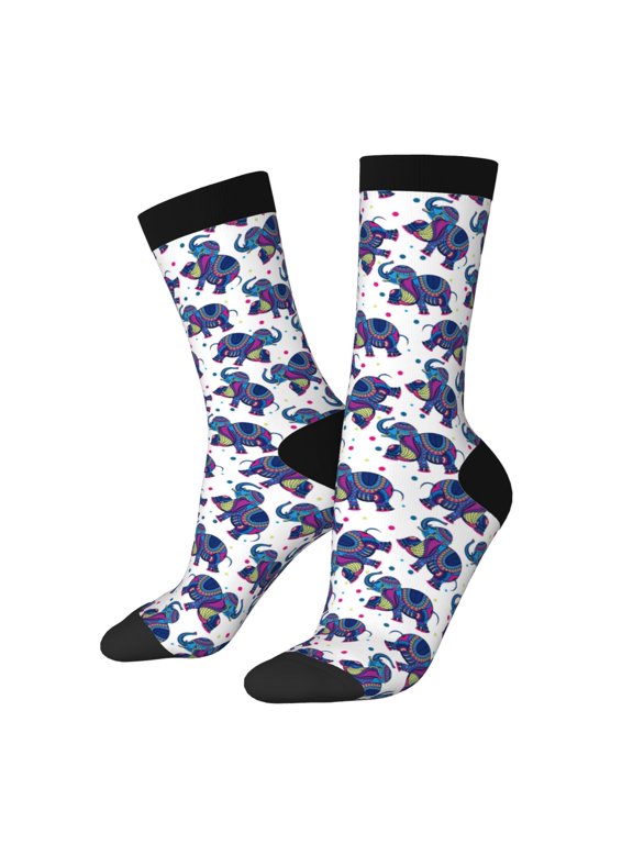 Boho elephant Print Athletic Crew Socks for Men & Women,Casual Crew Socks,Above Ankle Crew Socks for Business, Casual