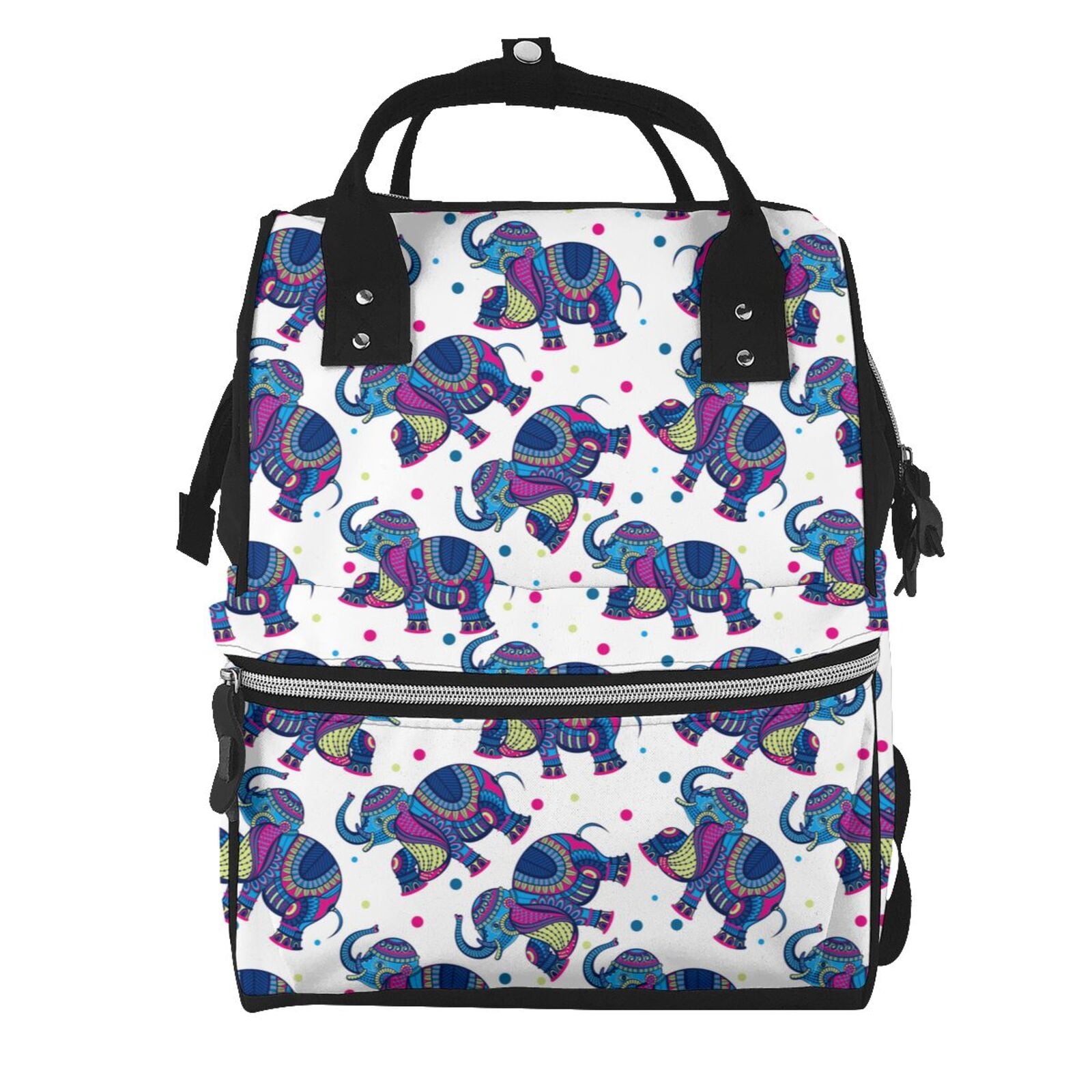 Fuzoiu Boho elephant Print Diaper Bag Backpack,Baby Essentials Travel Tote,Multi function Waterproof Diaper Bag, Travel Essentials Baby Bag - Unisex