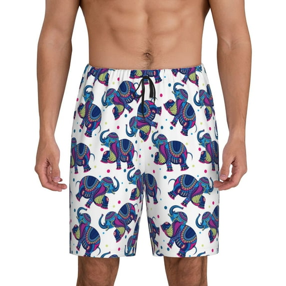 Fuzoiu Boho elephant Print Pajama Shorts for Men, Men's Pajama Bottoms,Mens Lounge Sleepwear,Pajama Pants with Pocket-3X-Large