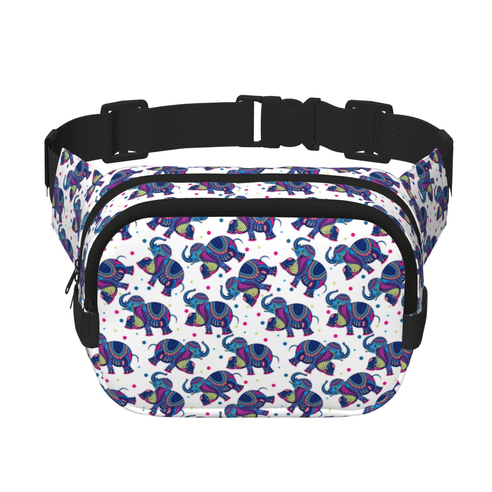 Fuzoiu Boho elephant Print Unisex Square Double Layer Waist Bag,Crossbody Fanny Pack Travel Workout Accessory