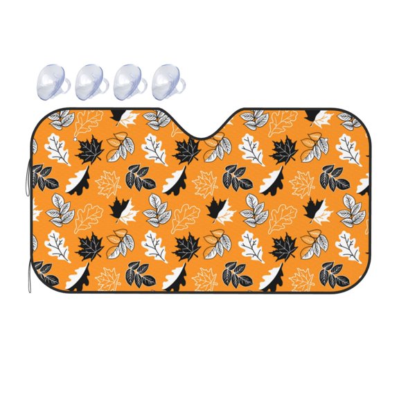 Fuzoiu Bold Black and White Leaves Orange Print Car Windshield Sunshade,Foldable Reflective Sun Visor,Windshield Sun Shade,UV Rays Sun Visor Shade,Auto Front Sun Shield Shade-Medium
