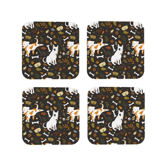 Fuzoiu Bones And Leaves Print Leather Coasters Set,Drink Coasters Set of 4,for Tabletop Protection, Durable PVC Coasters,Home Décor and Housewarming Gift-Square