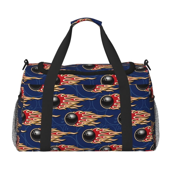 Fuzoiu Bowling Ball And Flame Print Travel Duffle Bag,Carry On Tote Bags,Duffel Bag,Sport Gym Bag, Hospital Bag for Labor and Delivery, Overnight Bag,Luggage Bag