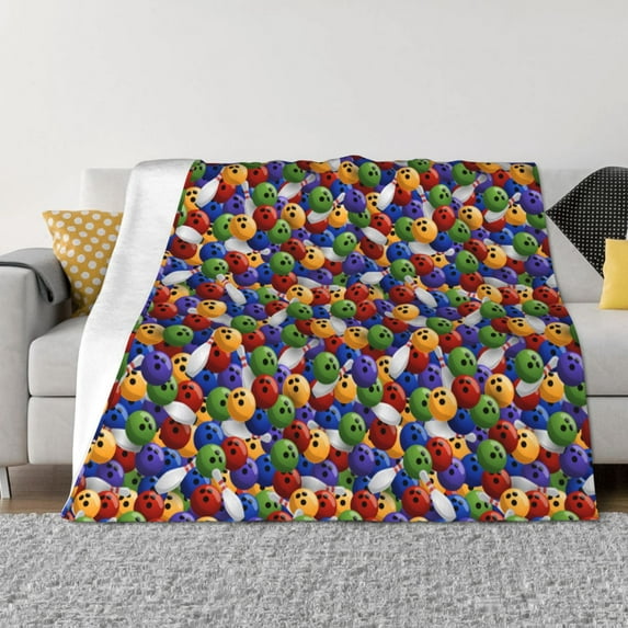Fuzoiu Bowling Colorful Print Flannel Blanket,Throw Blanket,Flannel Home Decor,Fleece Bed Blankets,Cozy Soft Blanket for Bed, Sofa, Camping, and Travel-40"x30"