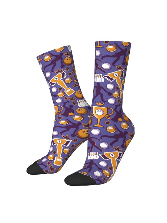 Bowling Game Print Athletic Crew Socks for Men & Women,Casual Crew Socks,Above Ankle Crew Socks for Business, Casual