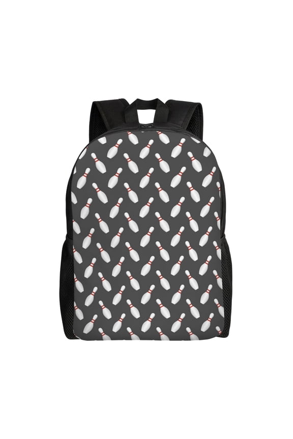 Bowling Pins Print Laptop Backpack,Work Business Backpacks, Large Capacity Nurse Bag College Bookbag for School, Waterproof Casual Daypack for Travel