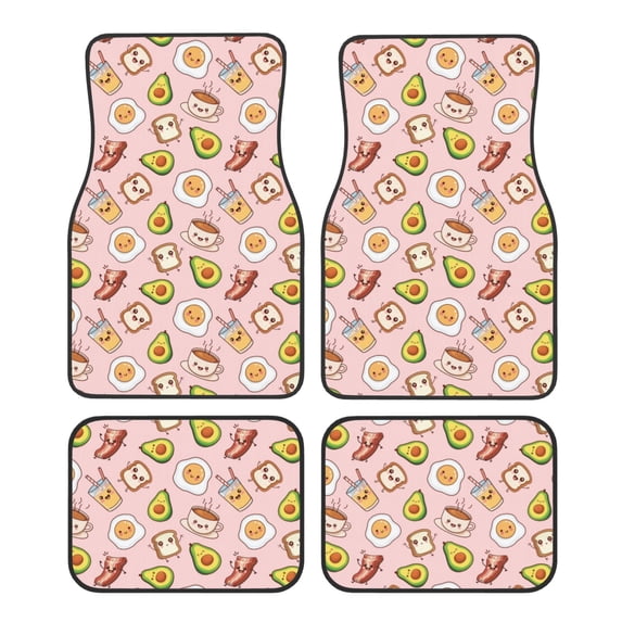Fuzoiu Breakfast Print Carpet Floor Mats for Car,Car Foot Mat Set,Universal Fit 4 Piece Mat Pad Set,Fits Most Cars Trucks Vans Sedans SUV Auto Carpet Mat Se