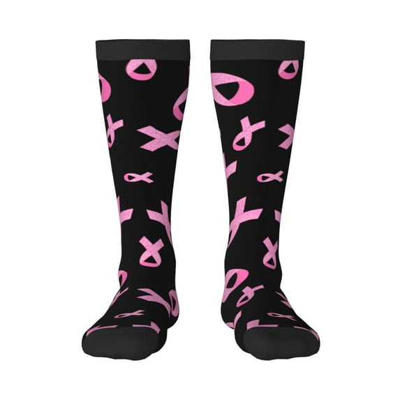 Fuzoiu Breast Cancer Awareness Print Adult Stockings,Crew Socks,Unisex Fashion Socks, Casual Sports Socks,Comfortable Crew Socks for Everyday Wear and Sports
