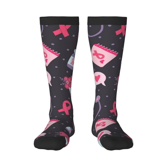 Fuzoiu Breast Cancer Awareness1 Print Adult Stockings,Crew Socks,Unisex Fashion Socks, Casual Sports Socks,Comfortable Crew Socks for Everyday Wear and Sports