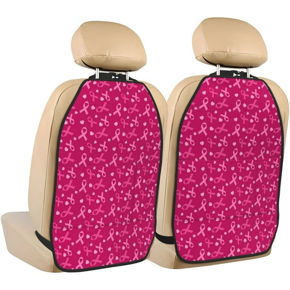 Fuzoiu Breast Cancer Awareness6 Print 2 Pack Kick Mat Back Seat Protector With 3 Storage Pockets, Universal Car Seat Back Organizer For Kids Pets, Waterproof Backseat Protector For Most Car