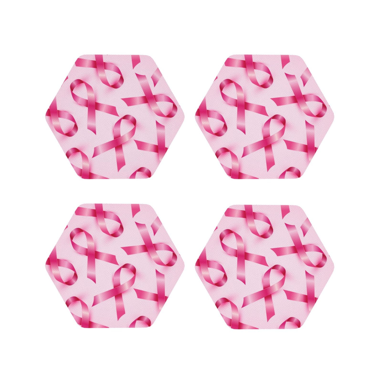 Fuzoiu Breast Cancer Ribbons Awareness Print Leather Coasters Set,Drink ...
