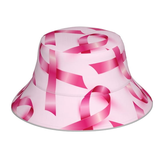 Fuzoiu Breast Cancer Ribbons Awareness Print Reflective Bucket Hat,Outdoor Hat for Men and Women,Bucket Hat for Travel Fishing Hunting Summer Camp