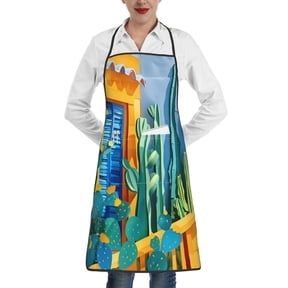 Fuzoiu Bright Paper Cactus Scene Print Kitchen Cooking Aprons,Kitchen Cooking BBQ Aprons,Chef Apron with 2 Pockets for Men Women,Art Aprons for Painting Pottery Ceramics