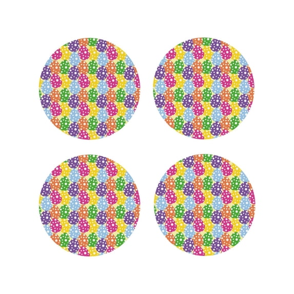 Fuzoiu Bright and colorful easter eggs Print Leather Coasters Set,Drink Coasters Set of 4,for Tabletop Protection, Durable PVC Coasters,Home Décor and Housewarming Gift-Round Shape