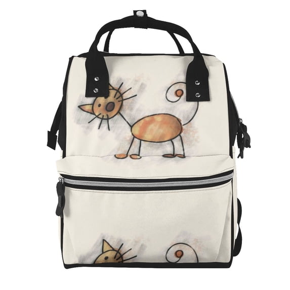 Fuzoiu Brown Cat Cartoon Print Diaper Bag Backpack,Baby Essentials Travel Tote,Multi function Waterproof Diaper Bag, Travel Essentials Baby Bag - Unisex