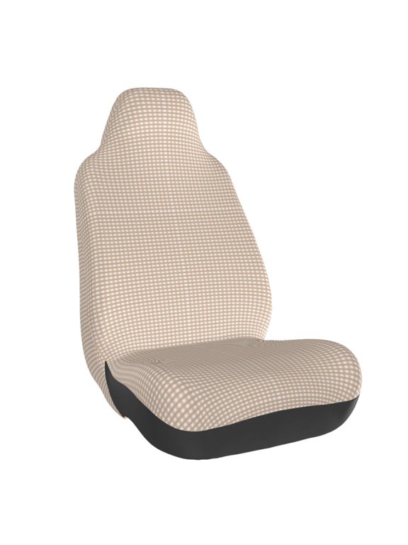Brown Gingham Print Elastic Car Seat Covers, Seat Cover Protector,Universal Fit Interior Covers for Most Cars,Washable Seat Cover Non Slip for SUV,Sedan,Van