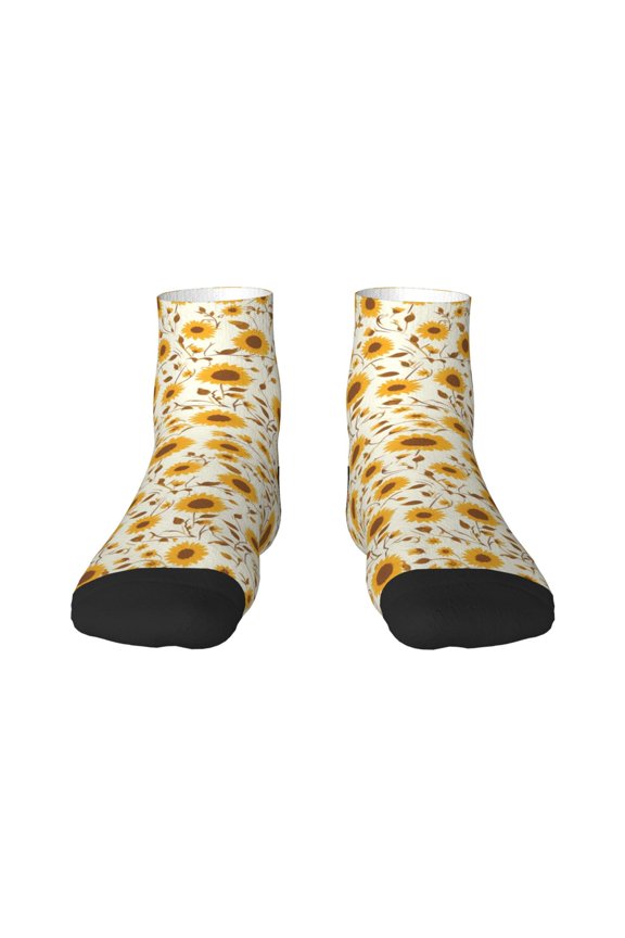 Brown Leaf Sunflower Print Adult Socks, Crew Moisture-wicking Socks, Unisex Cushion Crew Socks,Casual Sports Ankle Socks