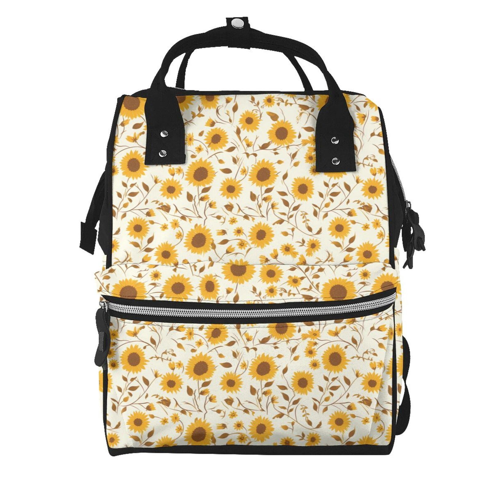 Fuzoiu Brown Leaf Sunflower Print Diaper Bag Backpack,Baby Essentials Travel Tote,Multi function Waterproof Diaper Bag, Travel Essentials Baby Bag - Unisex