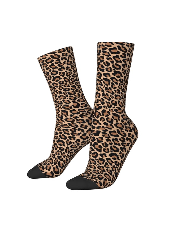 Brown Leopard Print Athletic Crew Socks for Men & Women,Casual Crew Socks,Above Ankle Crew Socks for Business, Casual