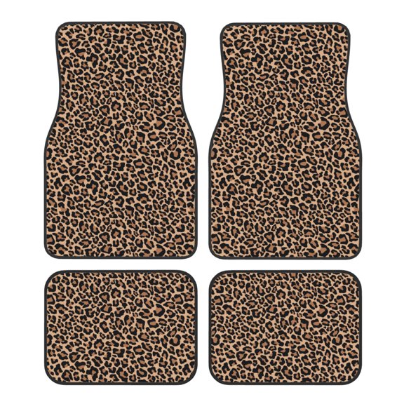 Fuzoiu Brown Leopard Print Carpet Floor Mats for Car,Car Foot Mat Set,Universal Fit 4 Piece Mat Pad Set,Fits Most Cars Trucks Vans Sedans SUV Auto Carpet Mat Se