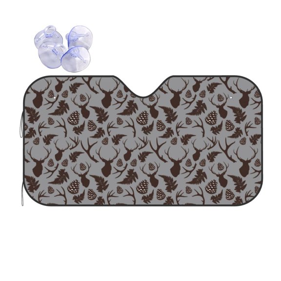 Fuzoiu Brown Moose with Pinecones Print Car Windshield Sun Shade,Block Uv Rays Sunshade,Foldable Front Window Sun Visor Protector for Car,SUV,Truck-Keep Vehicle Cool-Brown Moose with Pinecones