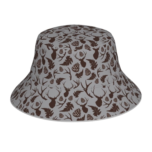 Fuzoiu Brown Moose with Pinecones Print Reflective Bucket Hat,Outdoor Hat for Men and Women,Bucket Hat for Travel Fishing Hunting Summer Camp