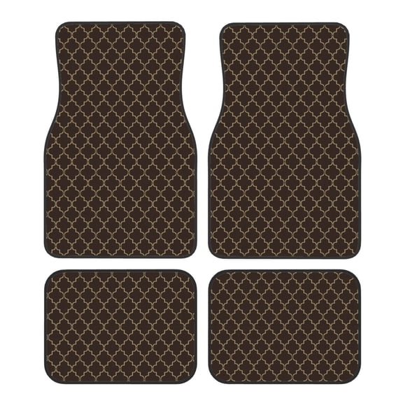Fuzoiu Brown Moroccan Trellis Print Carpet Floor Mats for Car,Car Foot Mat Set,Universal Fit 4 Piece Mat Pad Set,Fits Most Cars Trucks Vans Sedans SUV Auto Carpet Mat Se