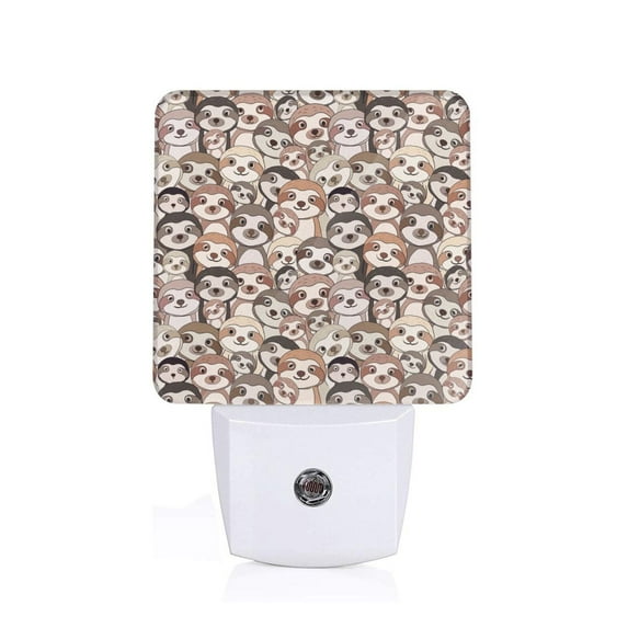 Fuzoiu Brown Sloth Print Dusk to Dawn LED Night Light with Light Sensor, Energy-Efficient Touch-Safe Night Lamp for Home, Office, and Kids' Rooms-EU