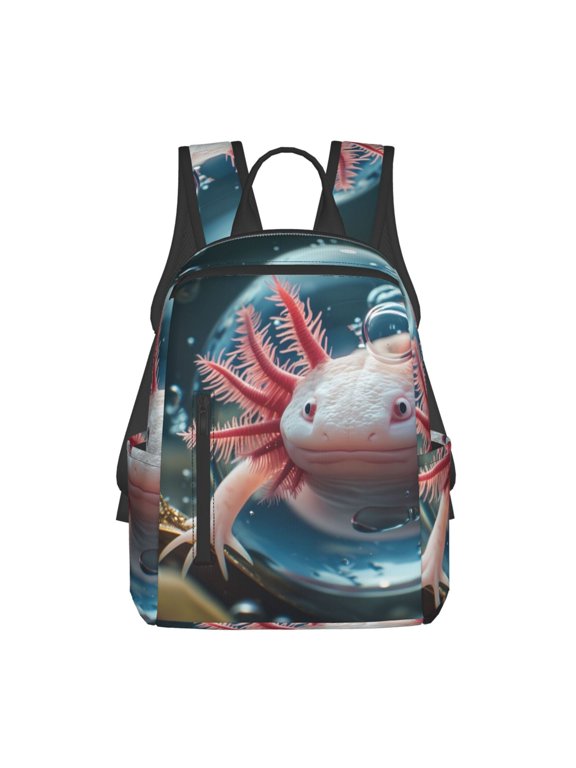 Bubbles Axolotl Fantasy Print Lightweight Daypack,Weekender Bag for Men and Women, Travel Backpack with Padded Straps for School, Travel & Work