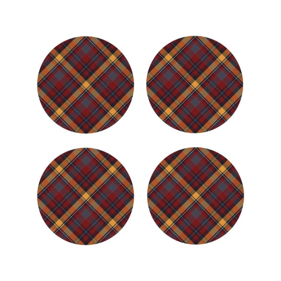 Fuzoiu Buffalo Check Plaid Print Leather Coasters Set,Drink Coasters Set of 4,for Tabletop Protection, Durable PVC Coasters,Home Décor and Housewarming Gift-Round Shape