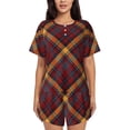 thumbnail image 1 of Fuzoiu Buffalo Check Plaid Print Women's Short-Sleeved Pajama Set,Lounge Sleepwear Set,Womens Pajama Sets 2 Piece,Button-Up Top and Shorts with Pockets-Large, 1 of 7