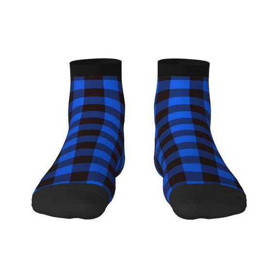 Fuzoiu Buffalo Plaid Blue Black Print Adult Socks, Crew Moisture-wicking Socks, Unisex Cushion Crew Socks,Casual Sports Ankle Socks
