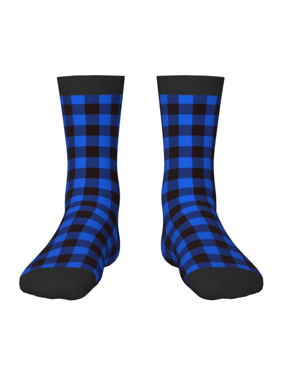 Buffalo Plaid Blue Black Print Kids Socks For Boys Girls,Grip Crew Socks with Non Slip,Lightweight Stretch Crew Socks,Toddlers Crew Boot Socks
