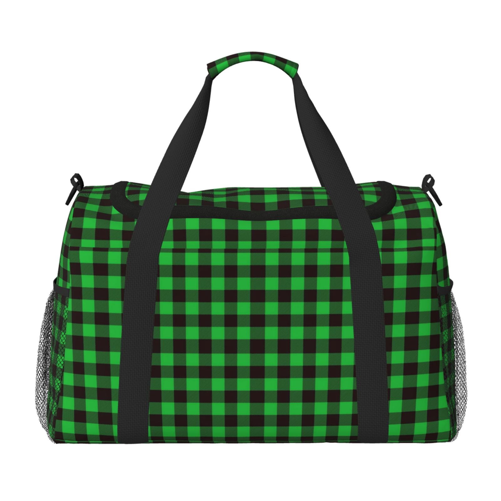 Fuzoiu Buffalo Plaid Green Black Print Travel Duffle Bag,Carry On Tote Bags,Duffel Bag,Sport Gym Bag, Hospital Bag for Labor and Delivery, Overnight Bag,Luggage Bag
