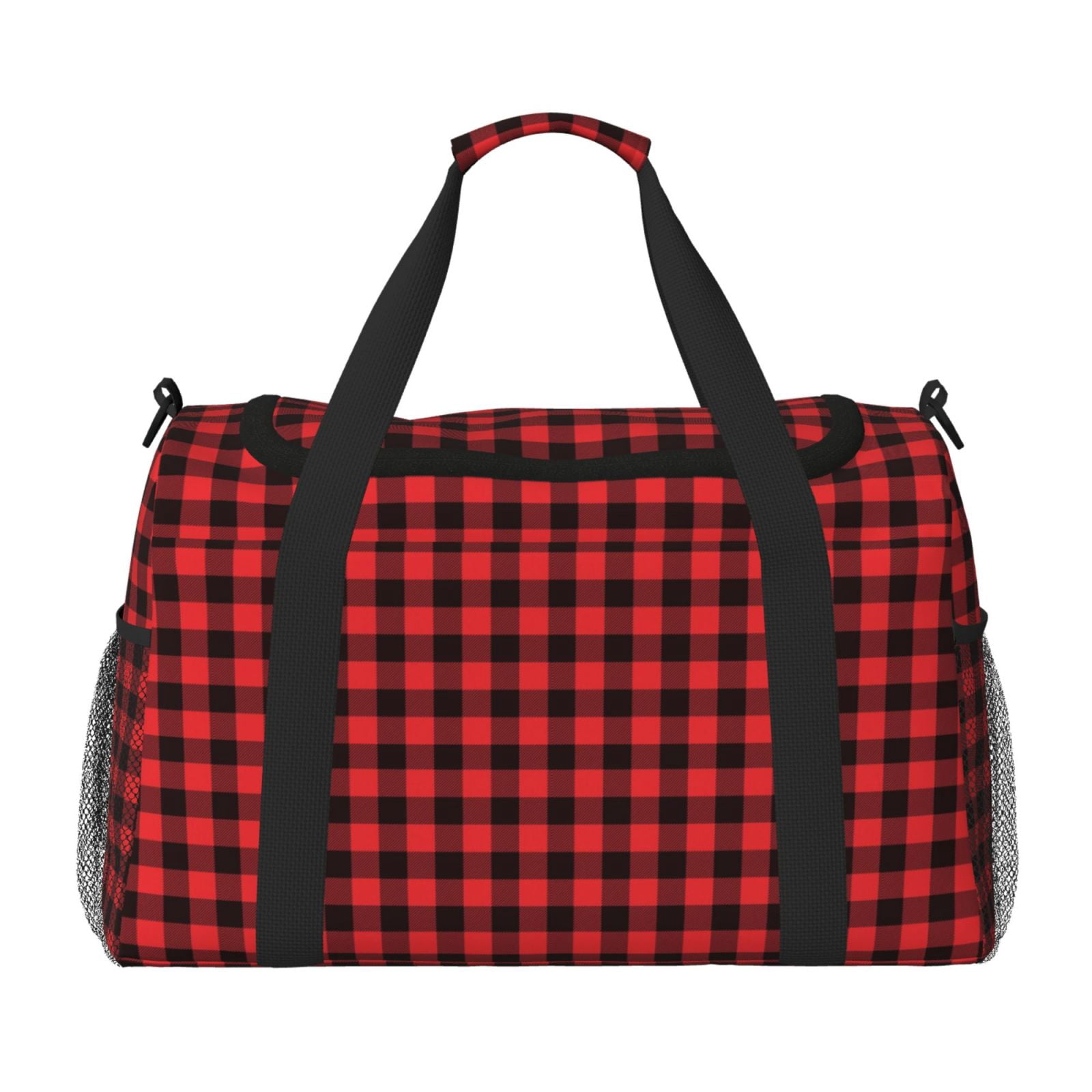 Fuzoiu Buffalo Plaid Red Black Print Travel Duffle Bag,Carry On Tote Bags,Duffel Bag,Sport Gym Bag, Hospital Bag for Labor and Delivery, Overnight Bag,Luggage Bag