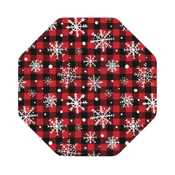 Fuzoiu Buffalo Plaid Snowflakes Print Leather Coasters Set,Drink Coasters Set of 6,for Tabletop Protection, Durable PVC Coasters,Home Décor and Housewarming Gift,Octagon