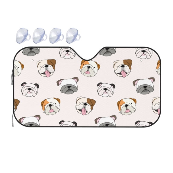 Fuzoiu Bulldog Face Print Car Windshield Sunshade,Foldable Reflective Sun Visor,Windshield Sun Shade,UV Rays Sun Visor Shade,Auto Front Sun Shield Shade-Medium