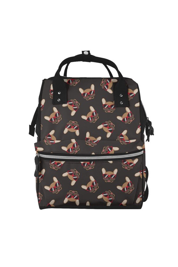 Bulldog with Sunglasses Print Diaper Bag Backpack,Baby Essentials Travel Tote,Multi function Waterproof Diaper Bag, Travel Essentials Baby Bag - Unisex