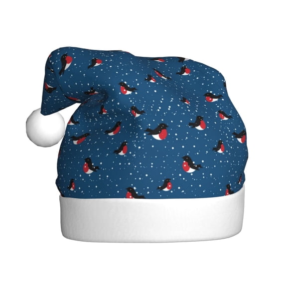 Fuzoiu Bullfinches 1 Print Santa Hat Christmas Hat for Adults,Santa Hats with Pompom, Unisex Xmas Holiday Hat for Christmas New Year Festive Party Supplies
