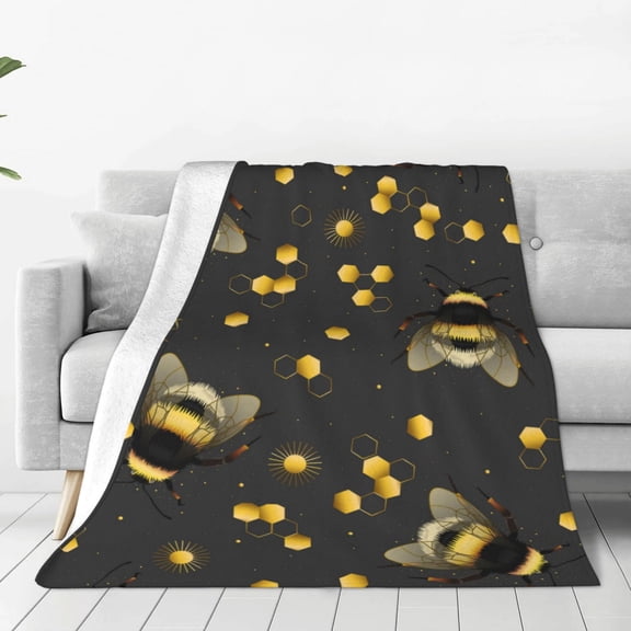 Fuzoiu Bumblebee Print Ultra-Soft Micro Fleece Blanket,All Seasons Flannel Throw, Lightweight Blanket for Bed, Sofa, Couch, Movie Night, Camping, and Travel-80"x60"