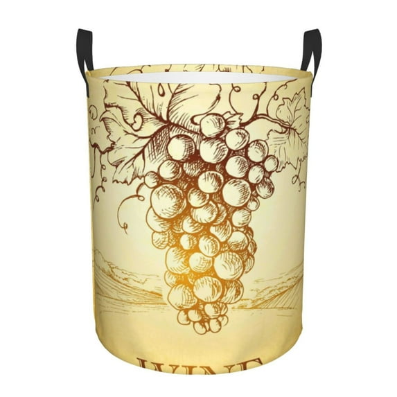 Fuzoiu Bunch of Grapes Print Circular Hamper,Laundry Basket with Handle,Collapsible Laundry,Dirty Clothes Storage Basket,for Bedroom Bathroom Dorm Living Room-Small