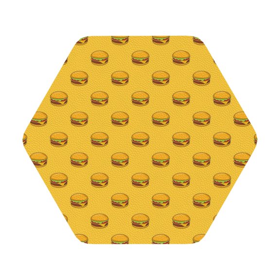 Fuzoiu Burger 1 Print Leather Coasters Set,Drink Coasters Set of 6,for Tabletop Protection, Durable PVC Coasters,Home Décor and Housewarming Gift,Hexagon