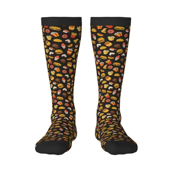 Fuzoiu Burger Fries Print Adult Stockings,Crew Socks,Unisex Fashion Socks, Casual Sports Socks,Comfortable Crew Socks for Everyday Wear and Sports