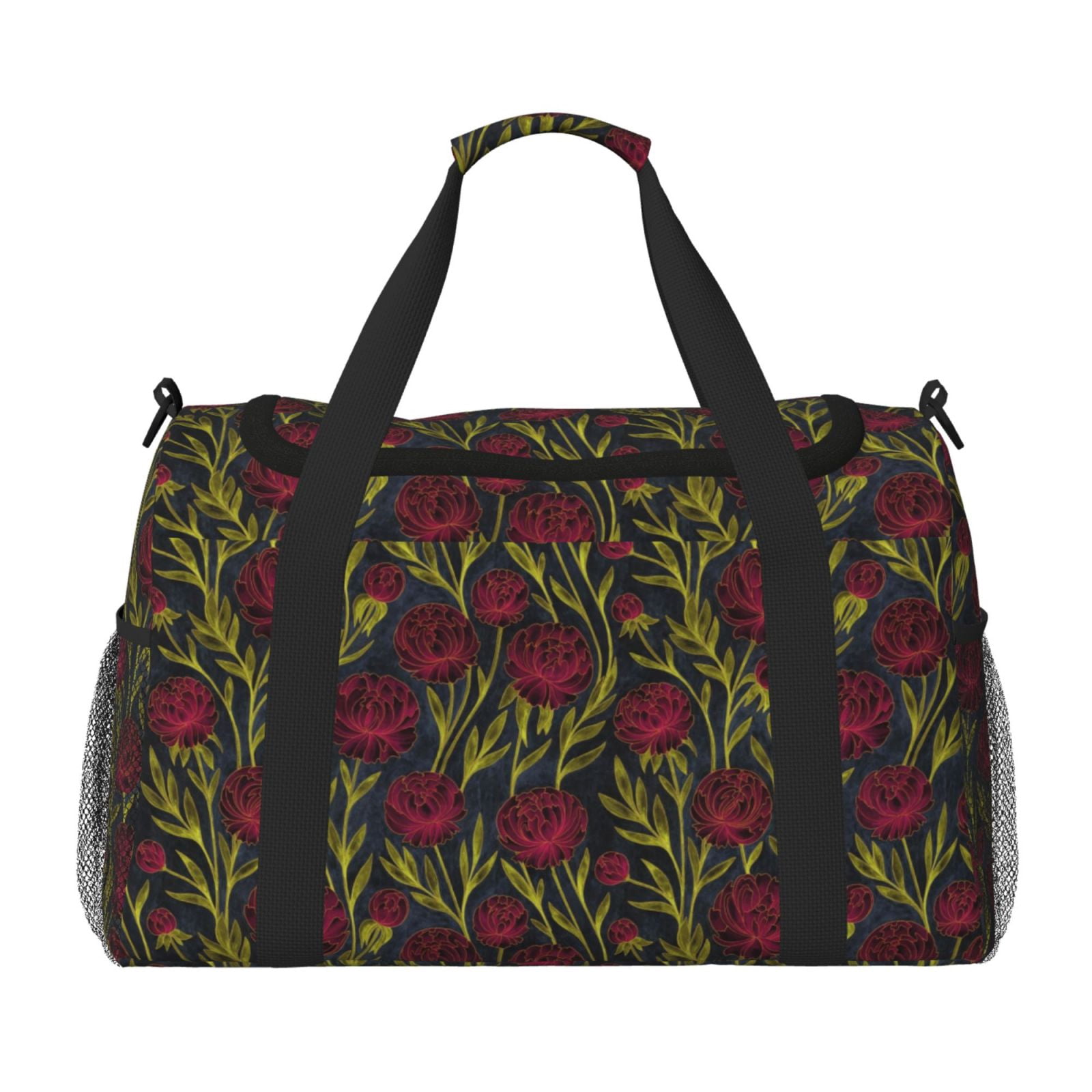 Fuzoiu Burgundy Peony Flowers Print Travel Duffle Bag,Carry On Tote Bags,Duffel Bag,Sport Gym Bag, Hospital Bag for Labor and Delivery, Overnight Bag,Luggage Bag