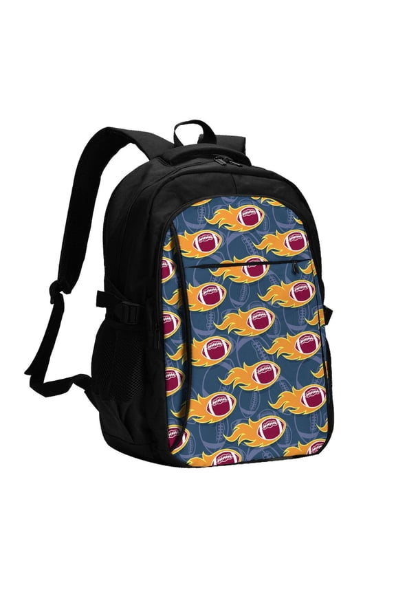 Burning Rugby Balls Print USB Backpack with Charging Port,Laptop Backpack,Business Travel Durable Laptops Backpack, for School, Work, Travel & Outdoor Activities