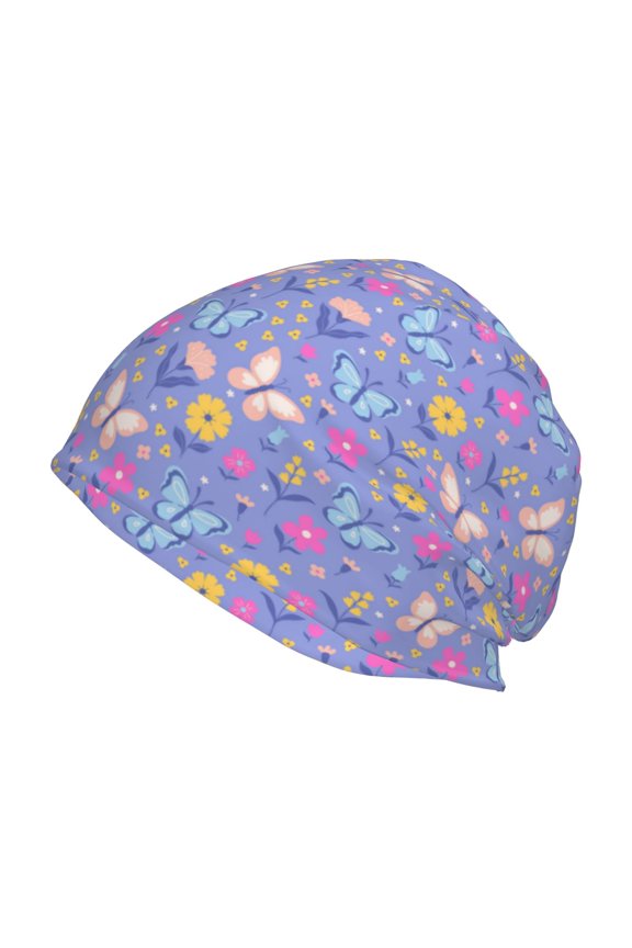 Butterflies And Flowers Print Winter Beanie Hat for Men & Women,Warm Knit Cap,Women Windproof Watch Hat,Knit Warm Unisex Beanie