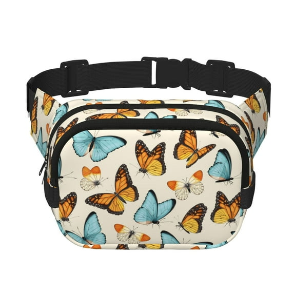 Fuzoiu Butterflies Print Unisex Square Double Layer Waist Bag,Crossbody Fanny Pack Travel Workout Accessory