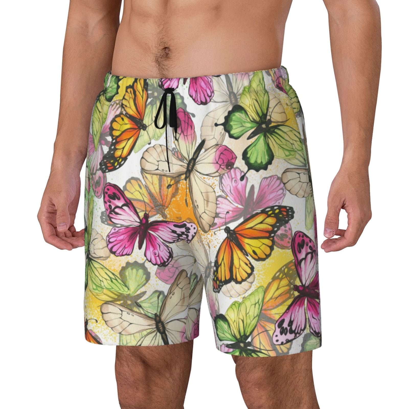 Fuzoiu Butterflies2 Print Men's Swim Shorts,Quick-Dry Double-Layer Swim ...